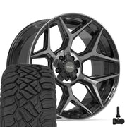 Set(4) 22x10 4P06 Gloss Black Brushed with Tinted Clear - 5x127 &amp; 5x139.7 -18ET with 33x12.50r22 Sailun TerraMax RT Tires &amp; TPMS