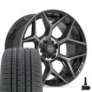 Set(5) 22x10 4P06 Gloss Black Brushed with Tinted Clear - 5x127 &amp; 5x139.7 -18ET with 285/45r22 Bridgestone Dueler Alenza HL Tires &amp; TPMS