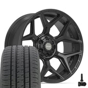 Set(4) 22x10 4P06 Satin Black - 6x135 &amp; 6x139.7 -18ET with 285/45r22 Bridgestone Dueler Alenza HL Tires &amp; TPMS