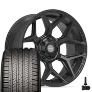 Set(4) 22x10 4P06 Satin Black - 6x135 &amp; 6x139.7 -18ET with 285/45r22 Goodyear Eagle Touring Tires &amp; TPMS