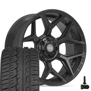 22" 4PLAY Wheels fit GM-Ford-Lincoln-Nissan-Toyota - 4P06 Satin Black 22x10, Ironman Tires &amp; TPMS Set