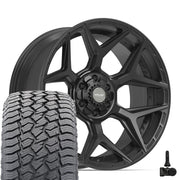 Set(4) 22x10 4P06 Satin Black - 6x135 &amp; 6x139.7 -18ET with 285/45r22 Sailun TerraMax AT2 Tires &amp; TPMS