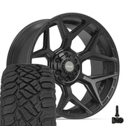 Set(4) 22x10 4P06 Satin Black - 6x135 &amp; 6x139.7 -18ET with 285/45r22 Sailun TerraMax RT Tires &amp; TPMS