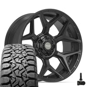 Set(4) 22x10 4P06 Satin Black - 6x135 &amp; 6x139.7 -18ET with 33x12.50r22 TBB TS-57 RT Tires &amp; TPMS