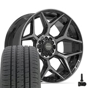 22" 4PLAY Wheels fit GM-Ford-Lincoln-Nissan-Toyota - 4P06 Gloss Black Brushed with Tinted Clear 22x10, Bridgestone Tires &amp; TPMS Set