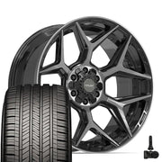 22" 4PLAY Wheels fit GM-Ford-Lincoln-Nissan-Toyota - 4P06 Gloss Black Brushed with Tinted Clear 22x10, Goodyear Tires &amp; TPMS Set
