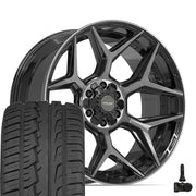 Set(4) 22x10 4P06 Gloss Black Brushed with Tinted Clear - 6x135 &amp; 6x139.7 -18ET with 285/45r22 Ironman iMove GEN 2 SUV Tires &amp; TPMS