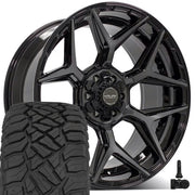 Set(4) 22x10 4P06 Gloss Black Brushed with Tinted Clear - 6x135 &amp; 6x139.7 -18ET with 285/45r22 Sailun TerraMax RT Tires &amp; TPMS