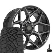 Set(4) 22x10 4P06 Gloss Black Brushed with Tinted Clear - 6x135 &amp; 6x139.7 -18ET with 285/45r22 Sailun TerraMax RT Tires &amp; TPMS