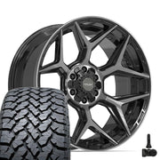 22" 4PLAY Wheels fit GM-Ford-Lincoln-Nissan-Toyota - 4P06 Gloss Black Brushed with Tinted Clear 22x10, TBB Tires &amp; TPMS Set