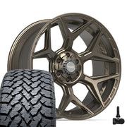 Set(4) 22x10 4P06 Satin Bronze - 6x135 &amp; 6x139.7 -18ET with 285/45r22 TBB TS-37 AT Tires &amp; TPMS