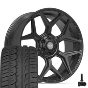 24" 4PLAY Wheels fit GM-Ford-Lincoln-Nissan-Toyota - 4P06 Satin Black 24x10, Ironman Tires &amp; TPMS Set