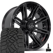 Set(4) 22x10 4P08 Gloss Black Brushed with Tinted Clear - 6x135 &amp; 6x139.7 -18ET with 285/45r22 Sailun TerraMax RT Tires &amp; TPMS