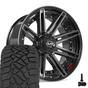 Set(4) 22x10 4P08 Gloss Black Brushed with Tinted Clear - 6x135 &amp; 6x139.7 -18ET with 33x12.50r22 Sailun TerraMax RT Tires &amp; TPMS