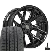 Set(4) 22x10 4P40 Gloss Black - 6x135 &amp; 6x139.7 -18ET with 285/45r22 Bridgestone Dueler Alenza HL Tires &amp; TPMS