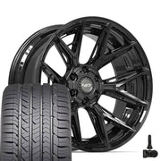 Set(4) 22x10 4P40 Gloss Black - 6x135 &amp; 6x139.7 -18ET with 285/45r22 Goodyear Eagle Sport Tires &amp; TPMS