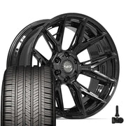 Set(4) 22x10 4P40 Gloss Black - 6x135 &amp; 6x139.7 -18ET with 285/45r22 Goodyear Eagle Touring Tires &amp; TPMS