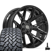 Set(4) 22x10 4P40 Gloss Black - 6x135 &amp; 6x139.7 -18ET with 285/45r22 TBB TS-37 AT Tires &amp; TPMS