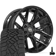 Set(4) 22x10 4P40 Gloss Black - 6x135 &amp; 6x139.7 -18ET with 33x12.50r22 Sailun TerraMax RT Tires &amp; TPMS