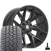 Set(4) 22x10 4P40 Satin Black - 6x135 &amp; 6x139.7 -18ET with 285/45r22 Sailun TerraMax AT2 Tires &amp; TPMS
