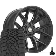 Set(4) 22x10 4P40 Satin Black - 6x135 &amp; 6x139.7 -18ET with 285/45r22 Sailun TerraMax RT Tires &amp; TPMS
