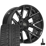 Set(4) 22x10 4P40 Gloss Black Brushed with Tinted Clear - 6x135 &amp; 6x139.7 -18ET with 285/45r22 Ironman iMove GEN 2 SUV Tires &amp; TPMS
