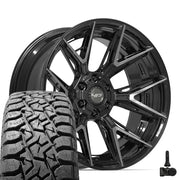 Set(4) 22x10 4P40 Gloss Black Brushed with Tinted Clear - 6x135 &amp; 6x139.7 -18ET with 33x12.50r22 TBB TS-57 RT Tires &amp; TPMS