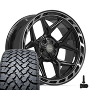 22" 4PLAY Wheels fit GM-Ford-Lincoln-Nissan-Toyota - 4P55 Gloss Black Brushed with Tinted Clear 22x10, TBB Tires &amp; TPMS Set