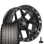 22" 4PLAY Wheels fit GM-Ford-Lincoln-Nissan-Toyota - 4P55 Gloss Black Brushed with Tinted Clear 22x10, Goodyear Tires &amp; TPMS Set