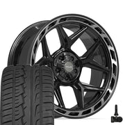 22" 4PLAY Wheels fit GM-Ford-Lincoln-Nissan-Toyota - 4P55 Gloss Black Brushed with Tinted Clear 22x10, Ironman Tires &amp; TPMS Set