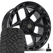 Set(4) 22x10 4P55 Gloss Black Brushed with Tinted Clear - 5x127 &amp; 5x139.7 -18ET with 33x12.50r22 Sailun TerraMax RT Tires &amp; TPMS