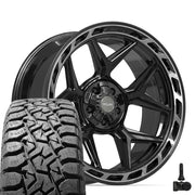 22" 4PLAY Wheels fit GM-Ford-Lincoln-Nissan-Toyota - 4P55 Gloss Black Brushed with Tinted Clear 22x10, TBB Tires &amp; TPMS Set