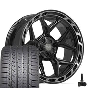 22" 4PLAY Wheels fit GM-Ford-Lincoln-Nissan-Toyota - 4P55 Gloss Black Brushed with Tinted Clear 22x10, Goodyear Tires &amp; TPMS Set