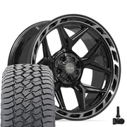 22" 4PLAY Wheels fit GM-Ford-Lincoln-Nissan-Toyota - 4P55 Gloss Black Brushed with Tinted Clear 22x10, Sailun Tires &amp; TPMS Set