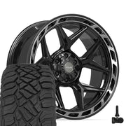 Set(4) 22x10 4P55 Gloss Black Brushed with Tinted Clear - 6x135 &amp; 6x139.7 -18ET with 33x12.50r22 Sailun TerraMax RT Tires &amp; TPMS