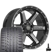22" 4PLAY Wheels fit GM-Ford-Lincoln-Nissan-Toyota - 4P63 Gloss Black Brushed with Tinted Clear 22x10, Goodyear Tires &amp; TPMS Set