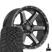 Set(4) 22x10 4P63 Gloss Black Brushed with Tinted Clear - 5x127 &amp; 5x139.7 -18ET with 33x12.50r22 Sailun TerraMax RT Tires &amp; TPMS