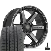 22" 4PLAY Wheels fit GM-Ford-Lincoln-Nissan-Toyota - 4P63 Gloss Black Brushed with Tinted Clear 22x10, Bridgestone Tires &amp; TPMS Set