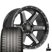 22" 4PLAY Wheels fit GM-Ford-Lincoln-Nissan-Toyota - 4P63 Gloss Black Brushed with Tinted Clear 22x10, Goodyear Tires &amp; TPMS Set