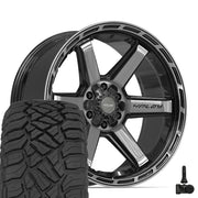 Set(4) 22x10 4P63 Gloss Black Brushed with Tinted Clear - 6x135 &amp; 6x139.7 -18ET with 285/45r22 Sailun TerraMax RT Tires &amp; TPMS