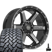 22" 4PLAY Wheels fit Ram-Dodge-Jeep-GM-Ford - 4P63 Gloss Black Brushed with Tinted Clear 22x10, TBB Tires &amp; TPMS Set