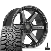 22" 4PLAY Wheels fit Ram-Dodge-Jeep-GM-Ford - 4P63 Gloss Black Brushed with Tinted Clear 22x10, TBB Tires &amp; TPMS Set
