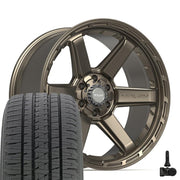 22" 4PLAY Wheels fit GM-Ford-Lincoln-Nissan-Toyota - 4P63 Satin Bronze 22x10, Bridgestone Tires &amp; TPMS Set