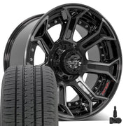 4PLAY 4P70 20x10 5x127 + 5x139.7 Gloss Black Brushed with Tinted Clear Wheels 275-55-20 Bridgestone Dueler Alenza HL Tires TPMS SET