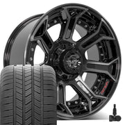 4P70 4PLAY Wheel RAM-Dodge-Jeep-GM-Ford 20x10 Black Off-Road Rim -24 ET w/Goodyear Tires and TPMS