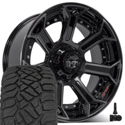 Set(5) 22x10 4P70 Gloss Black Brushed with Tinted Clear - 5x127 &amp; 5x139.7 -24ET with 33x12.50r22 Sailun TerraMax RT Tires &amp; TPMS
