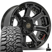 Set(5) 22x10 4P70 Gloss Black Brushed with Tinted Clear - 5x127 &amp; 5x139.7 -24ET with 33x12.50r22 TBB TS-57 RT Tires &amp; TPMS