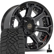 Set(5) 22x10 4P70 Gloss Black Brushed with Tinted Clear - 5x127 &amp; 5x139.7 -24ET with 33x12.50r22 Sailun TerraMax RT Tires &amp; TPMS