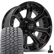 22" 4PLAY Wheels fit Ram-Dodge-Jeep-GM-Ford - 4P70 Gloss Black Brushed with Tinted Clear 22x10, Sailun Tires &amp; TPMS Set