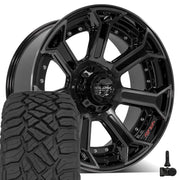 22" 4PLAY Wheels fit Ram-Dodge-Jeep-GM-Ford - 4P70 Gloss Black Brushed with Tinted Clear 22x10, Sailun Tires &amp; TPMS Set